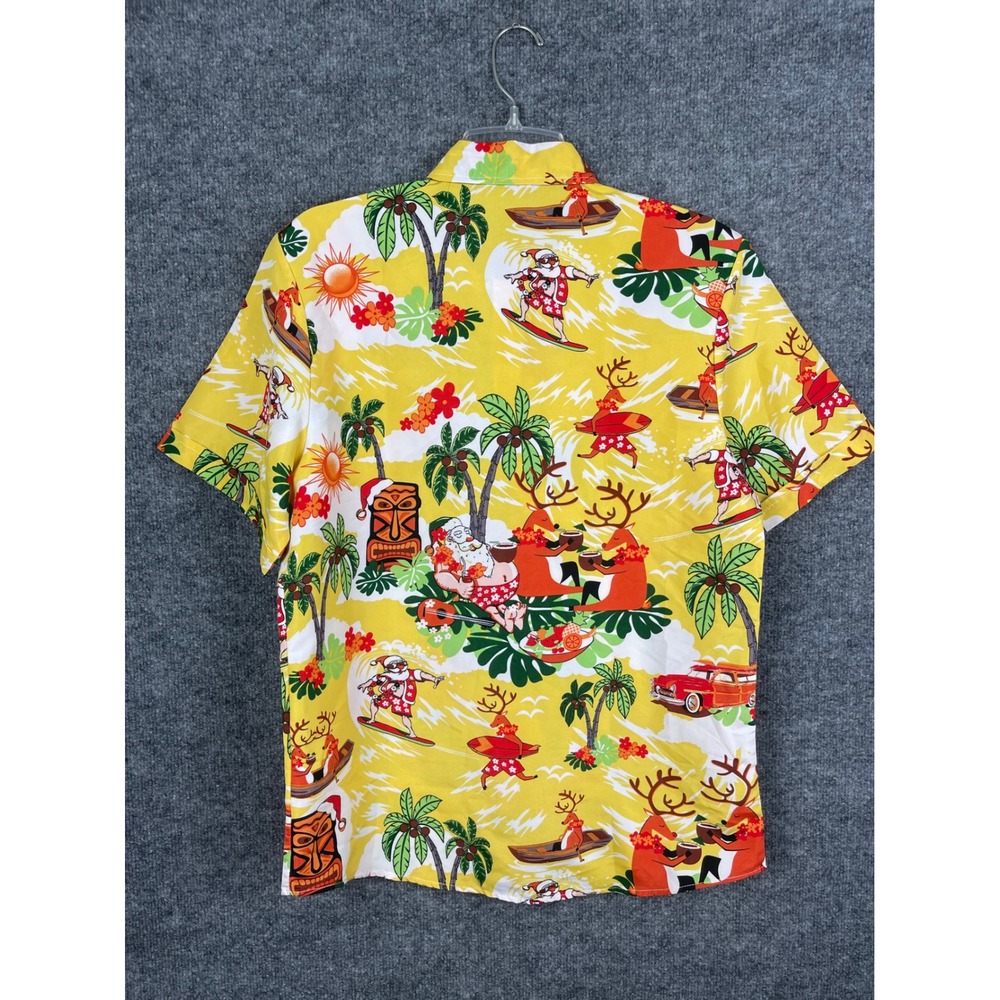 SSLR Christmas Hawaiian Shirt Mens Small Yellow Excellent Surfing Santa Reindeer - Picture 6 of 13